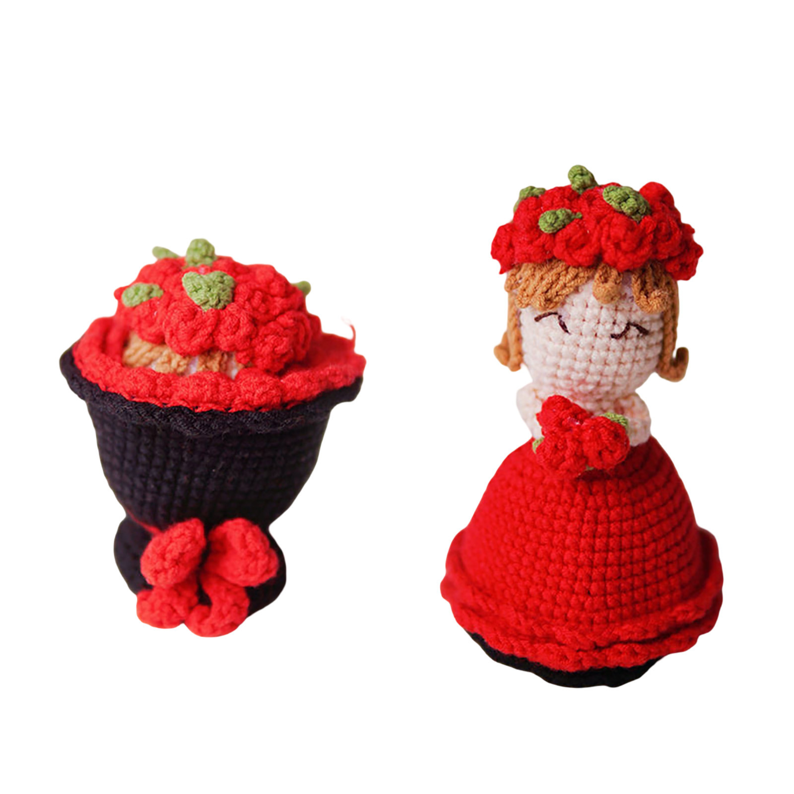 thumbnail image 2 of Ramo de flores de ganchillo doble, muñeca, vestido de novia hecho a mano, muñeca de punto, graduación, cumpleaños, apto para mujeres y novias (paquete de material, no productos terminados), 2 of 2